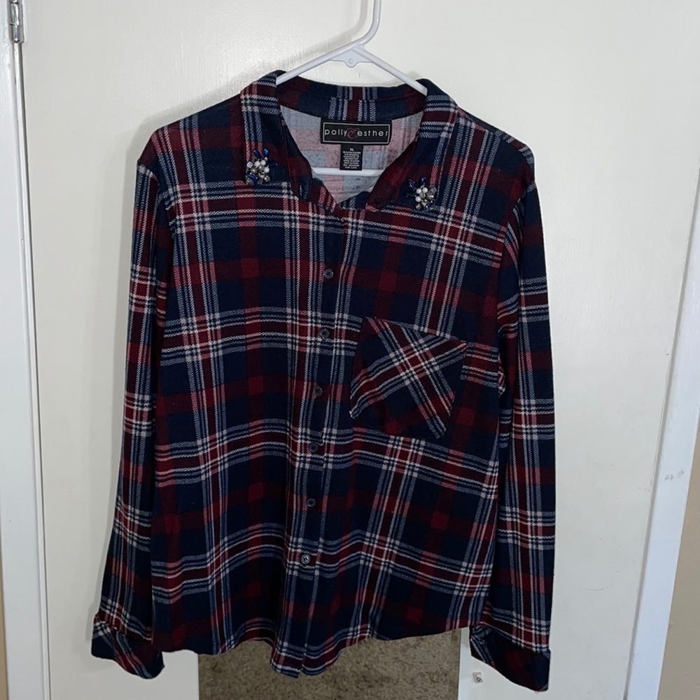 Used Polly & Esther long sleeve bejeweled collar